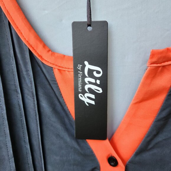 Gray & Orange Floral Button-Front Tunic By Lily 2XL Long Sleeves Lightweight - Picture 6 of 9